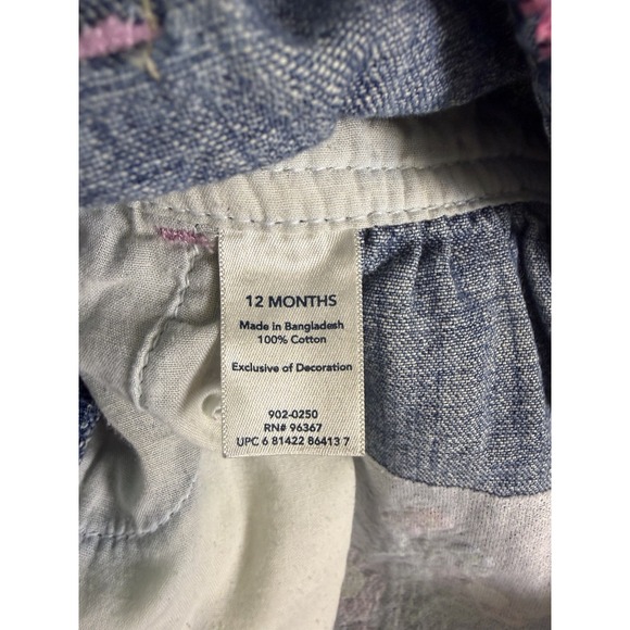 Vintage Baby Girls Oshkosh Denim Floral Embroidered Jumper Dress Size 12 Months - Picture 10 of 10